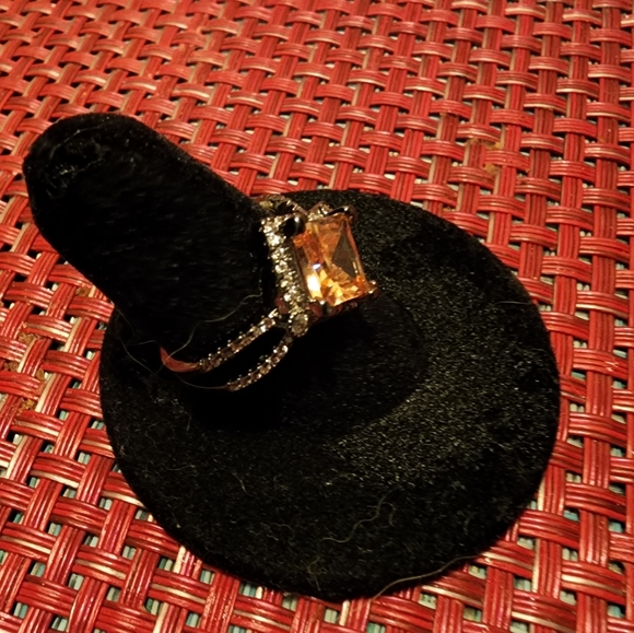 Apricot Diamante & Silver Halo Ring-FINAL PRICE - Picture 8 of 13